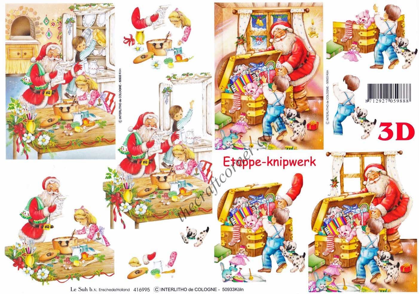 Santa With Children Christmas Designs 3d Decoupage Craft Sheet