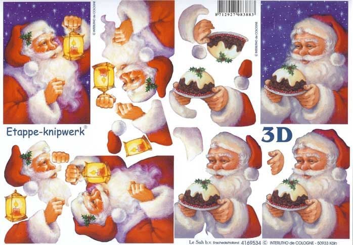 Santas Lanterns & Puddings 3d Decoupage Sheet