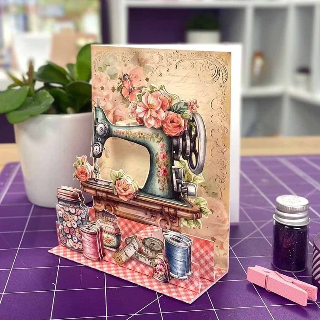 Sew Wonderful Sewing Machine Pop Up Stepper Card Paper Craft Sheet