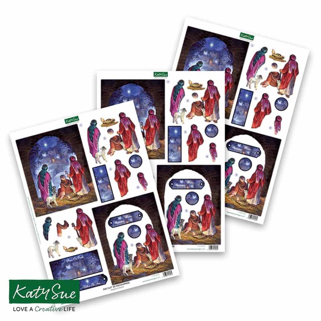 Shepherd Scene 3pk Die Cut 3d Decoupage Craft Sheets by Katy Sue