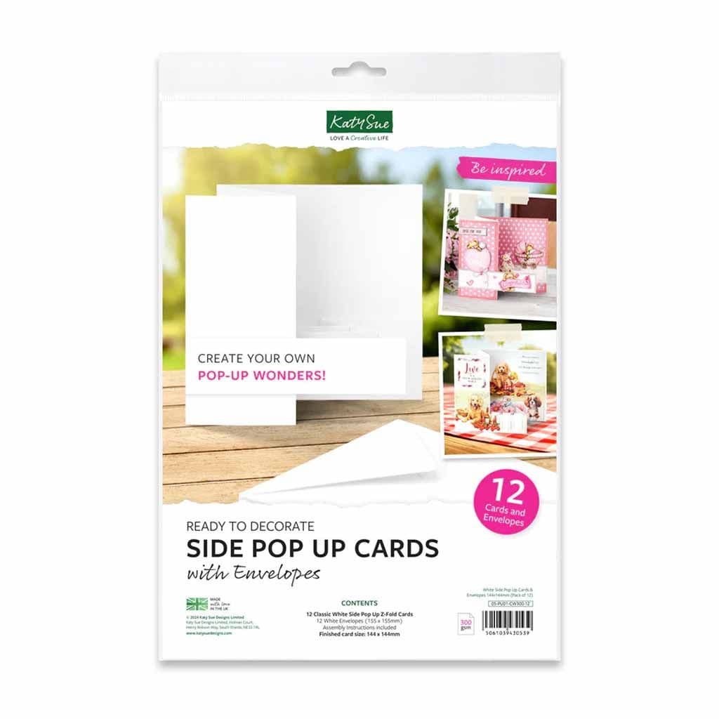 Side Pop Up Card Blank & Envelope - 12 Classic White Pack By Katy Sue