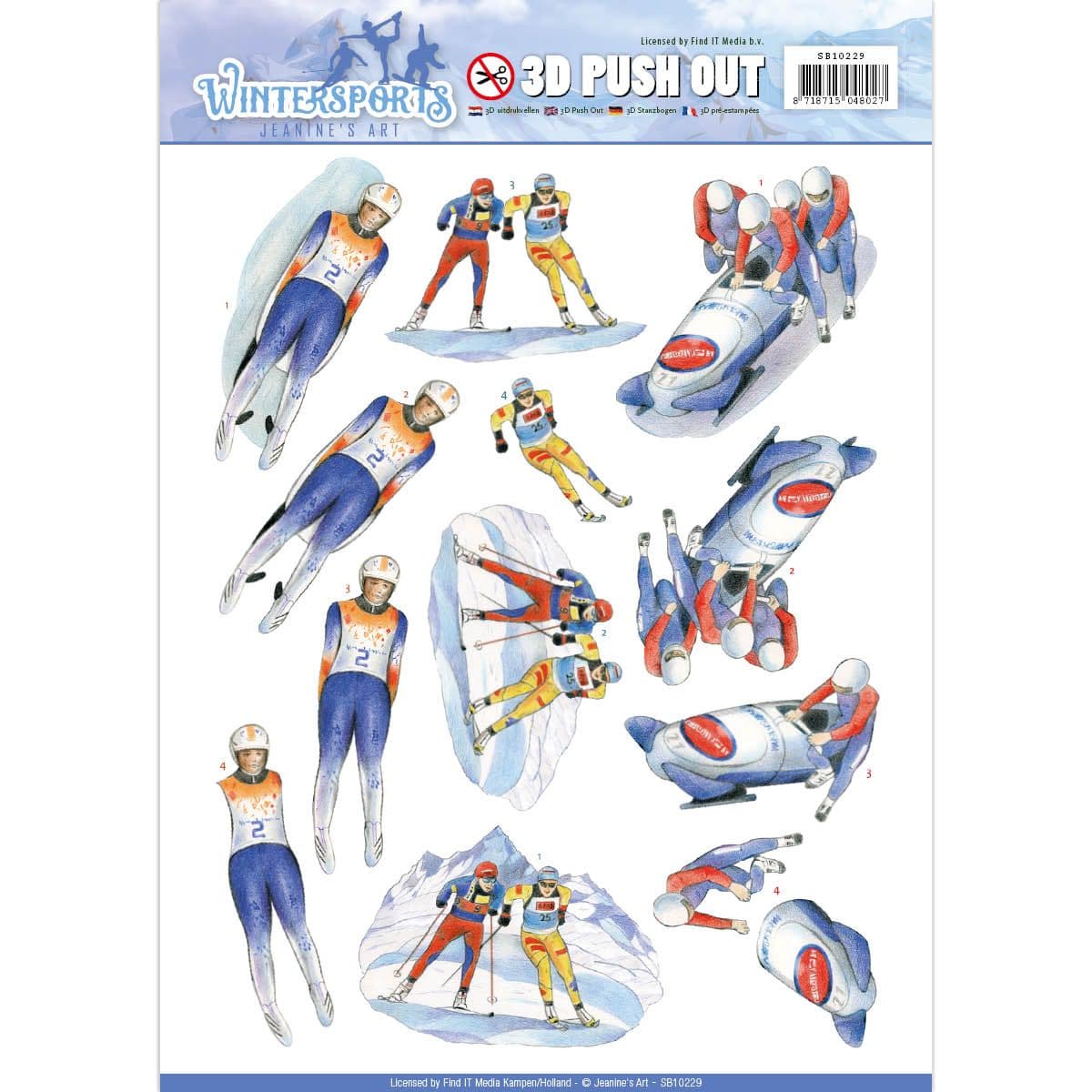 Skiing & Tobogganing Winter Sport Die Cut 3d Decoupage Paper Crafts