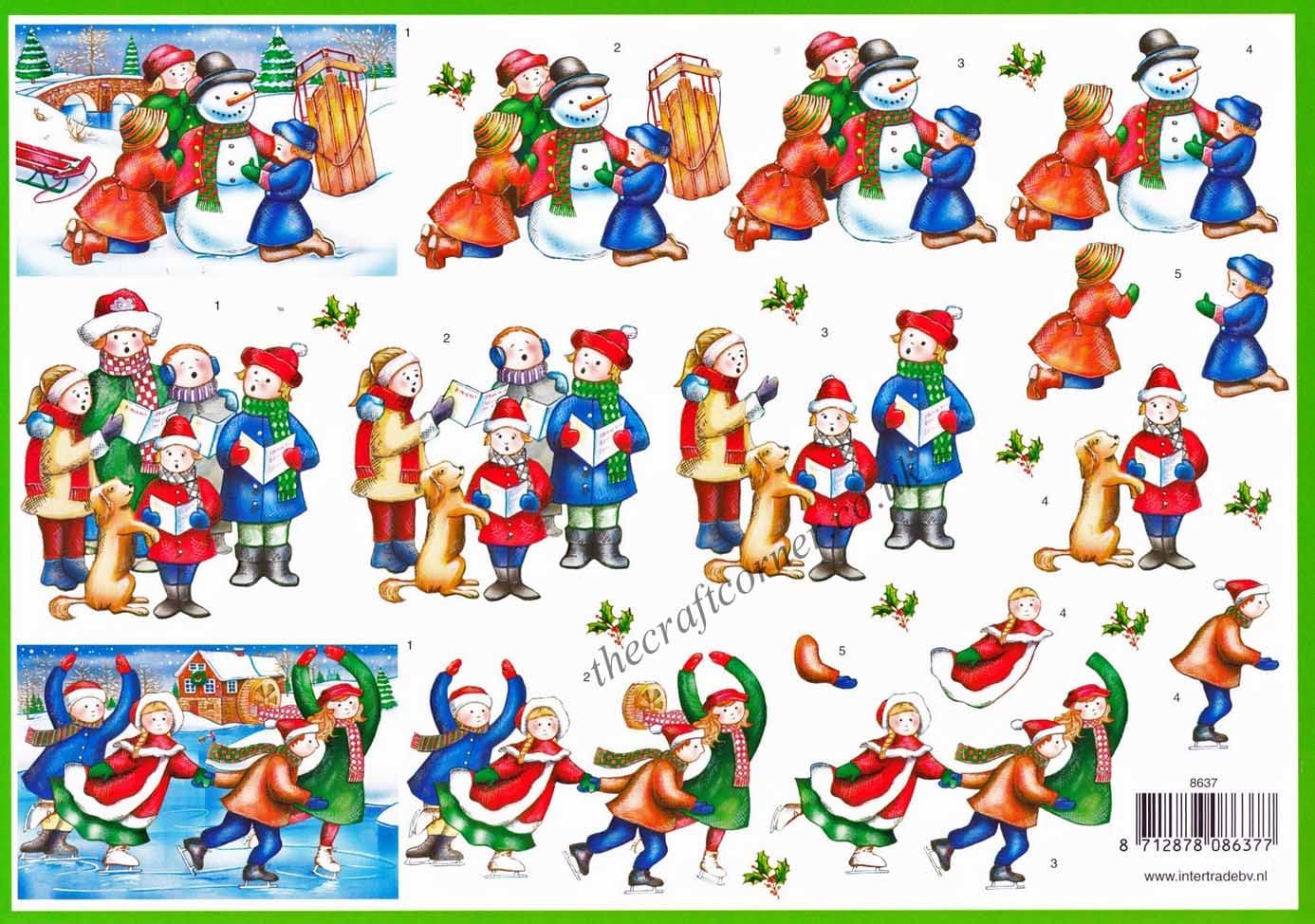 Snow Fun Winter Ice Skaters 3d Decoupage Sheet