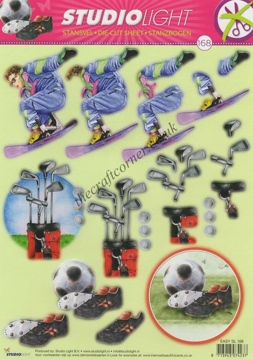 Snowboarding, Golf & Football Die Cut 3d Decoupage Sheet