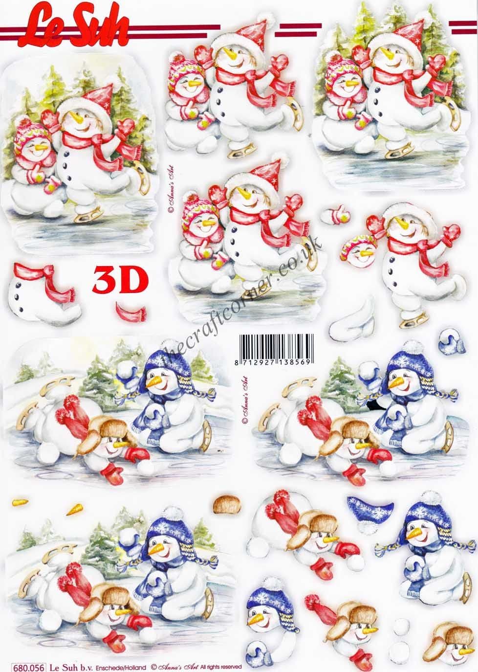 Snowmen Ice Skating Die Cut 3d Decoupage Sheet