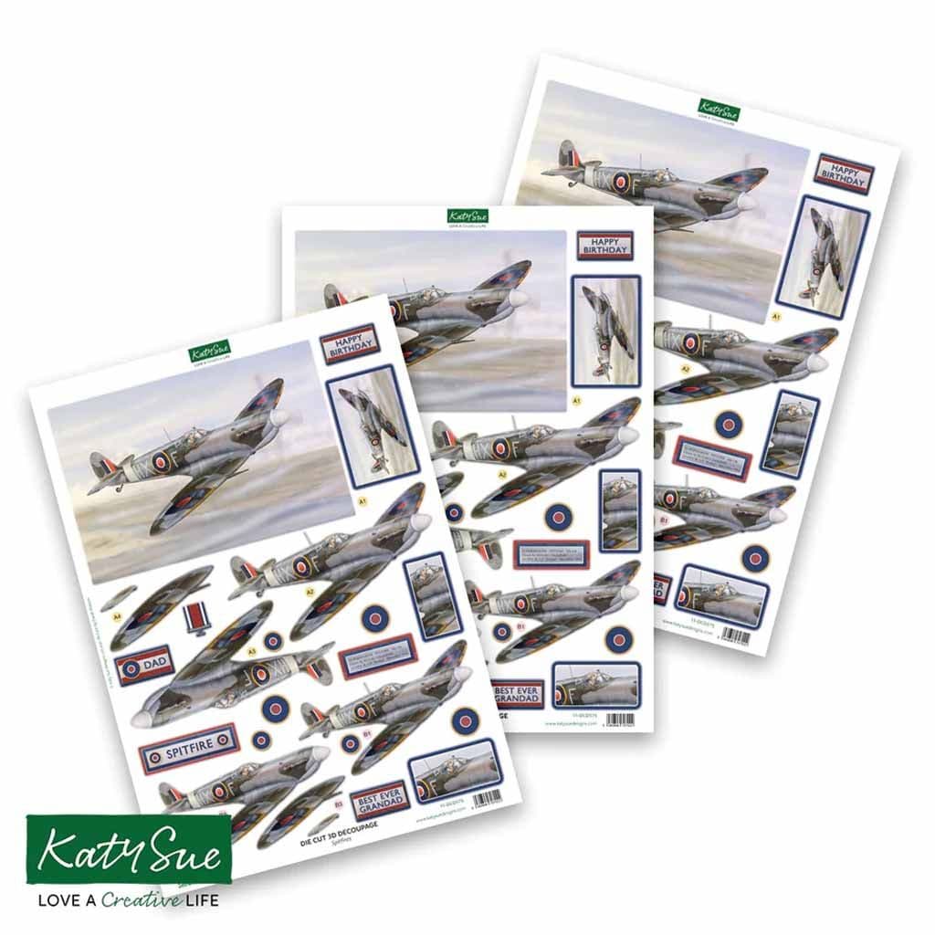 Spitfire Aeroplane 3pk Die Cut 3d Decoupage Craft Sheets by Katy Sue