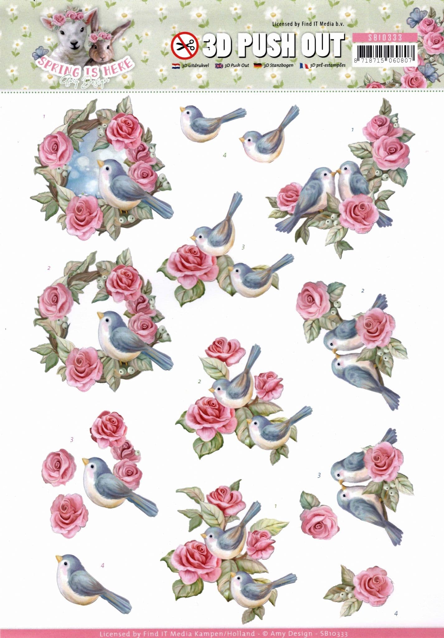 Spring is Here Birds & Roses - Amy Designs 3D decoupage Die Cut Sheet