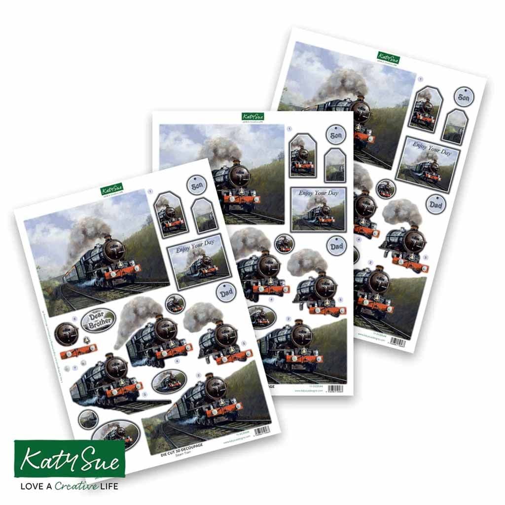 Steam Train 3pk Die Cut 3d Decoupage Craft Sheets by Katy Sue