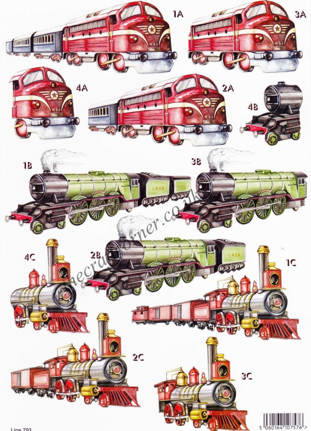 Steam Trains Die Cut 3d Decoupage Sheet From Craft UK Ltd