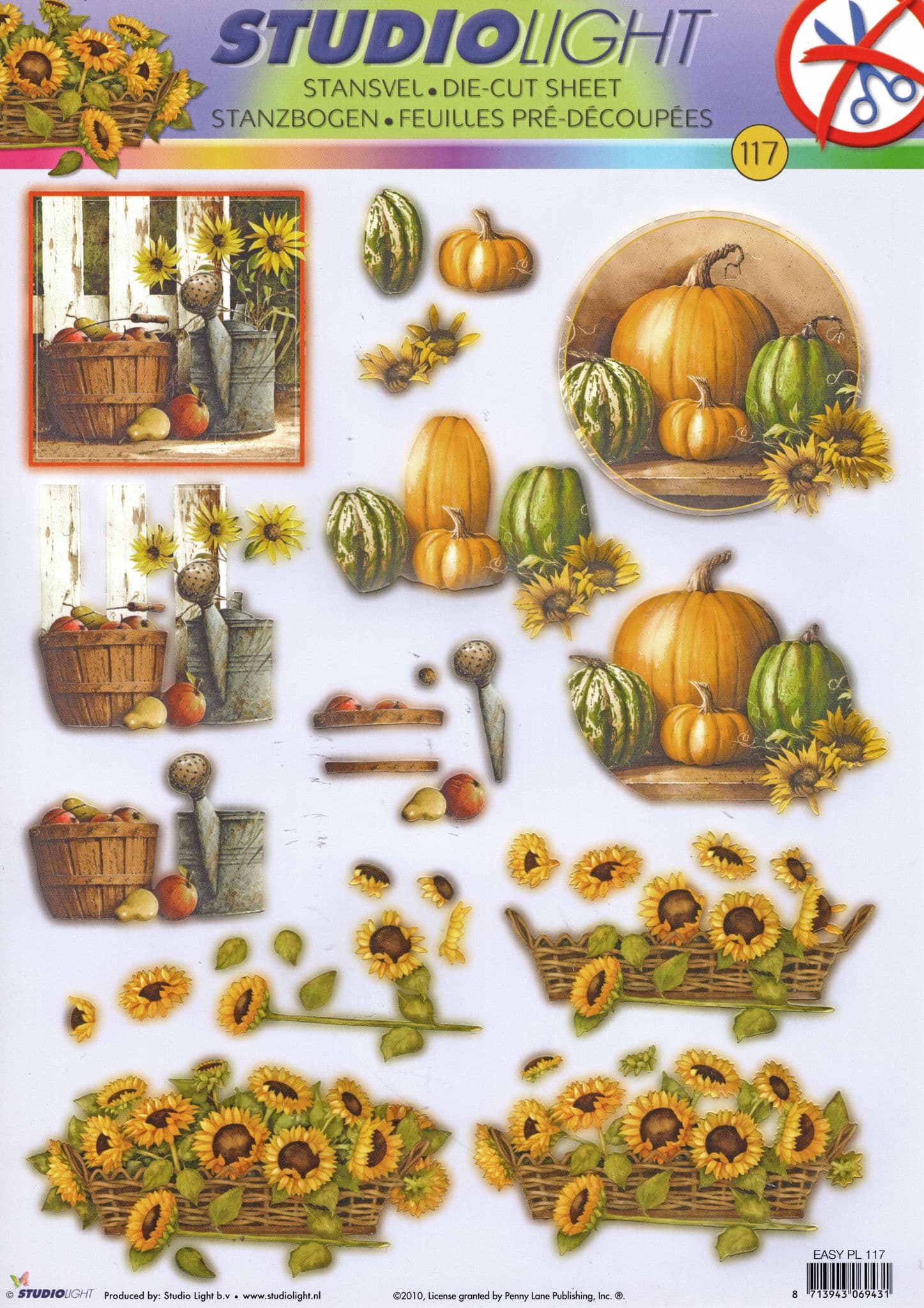 Sunflowers & Autumn Pumpkins Die Cut 3d Decoupage Sheet - NO CUTTING