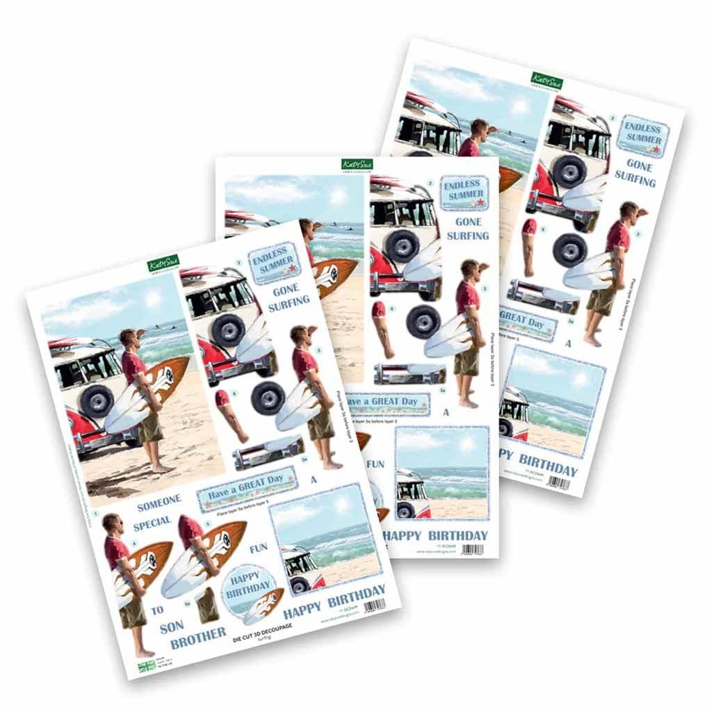 Surfing Die Cut 3d Decoupage Craft Sheets by Katy Sue