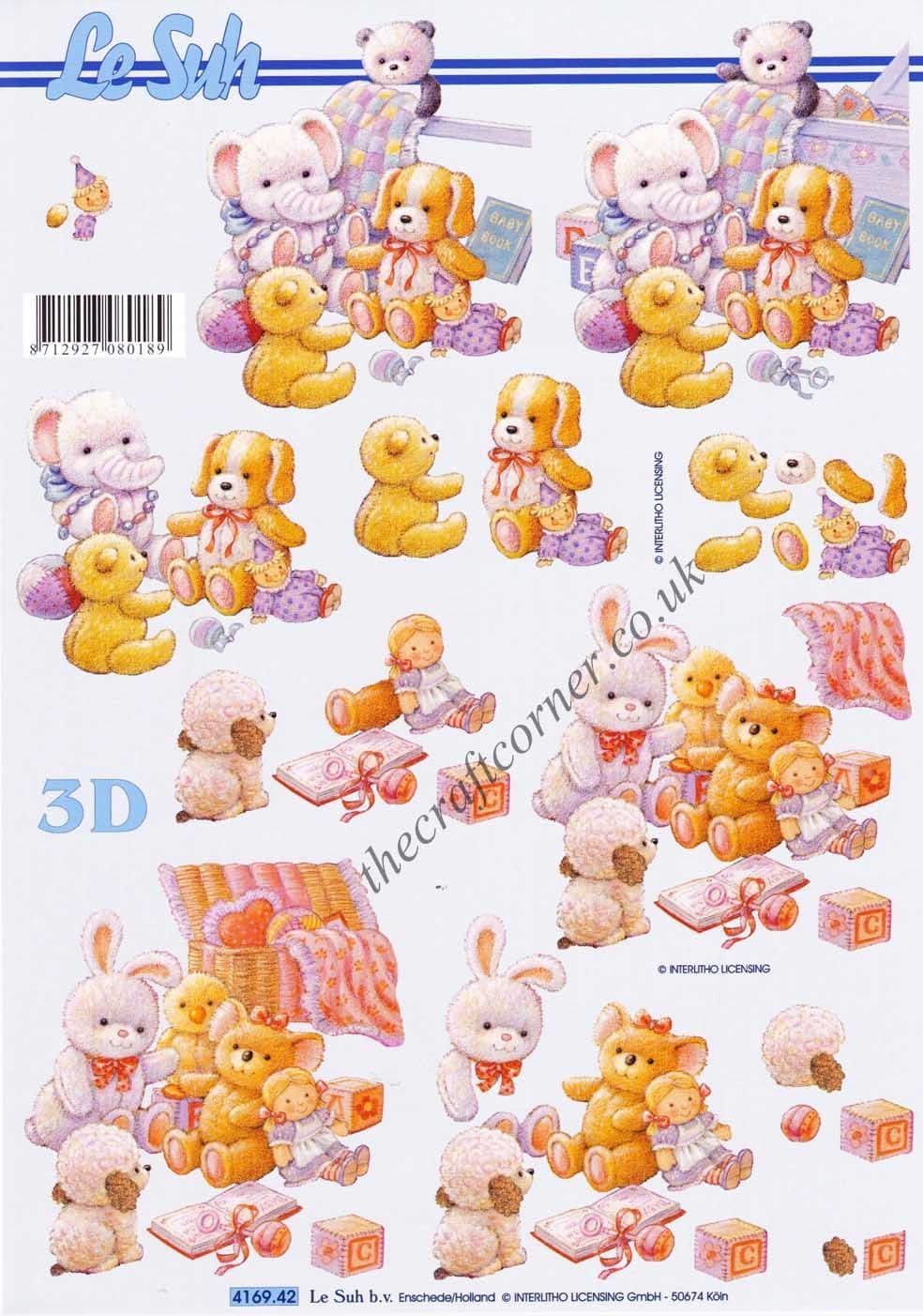 Teddy Bear & Toys 3d Decoupage Craft Sheet