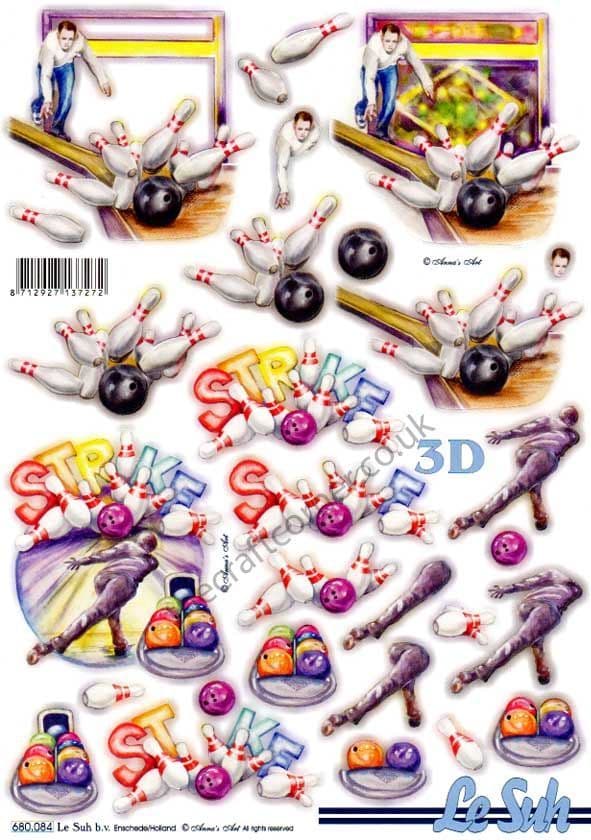 Ten Pin Bowling Die Cut 3d Decoupage Sheet From Le Suh