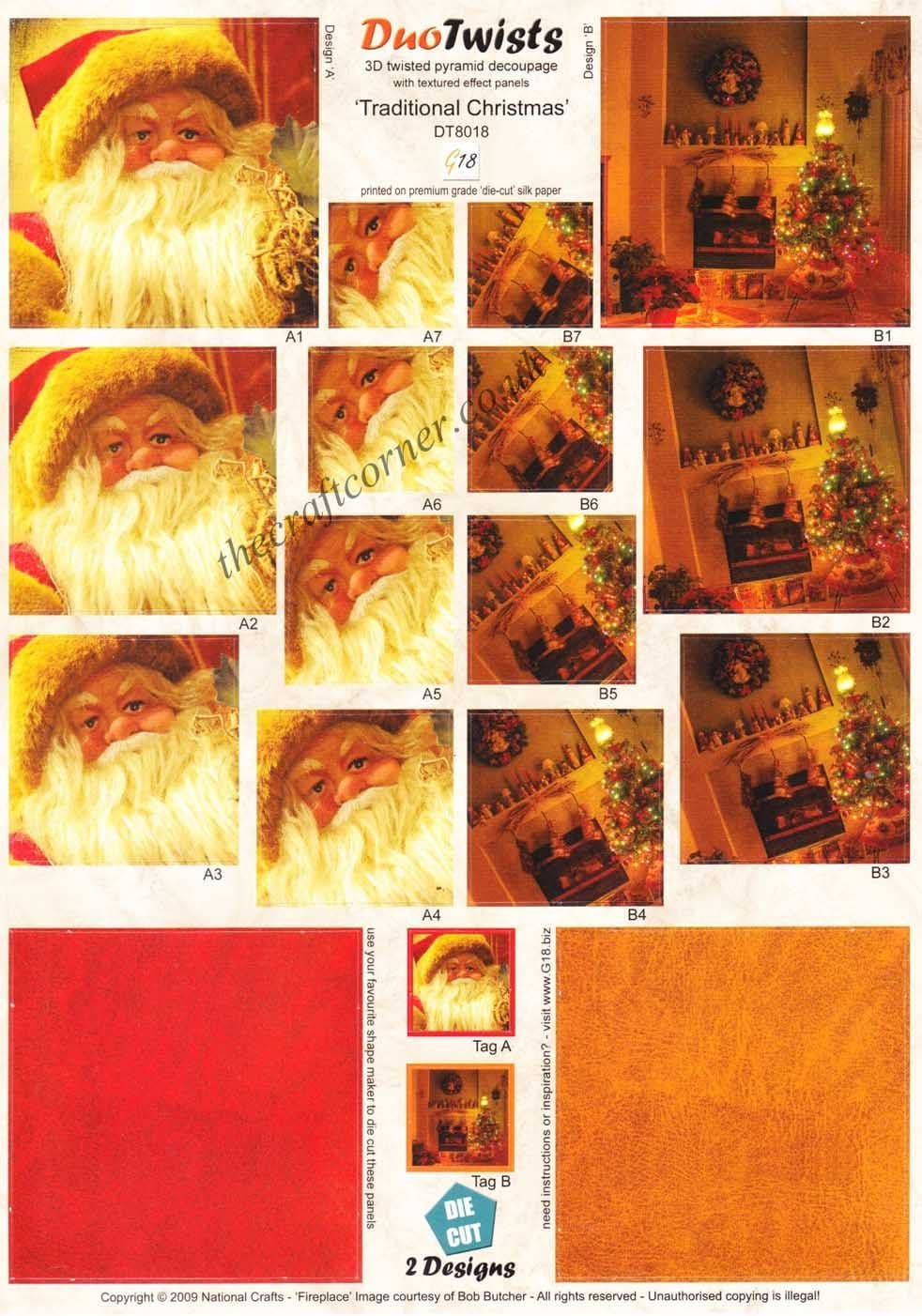 Traditional Christmas, Father Christmas & Tree Duo Twists Pyramid Die Cut 3d Decoupage Sheet