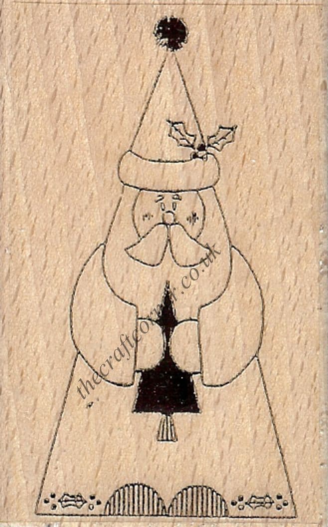 Triangular Father Christmas Wood Mounted Rubber Stamp