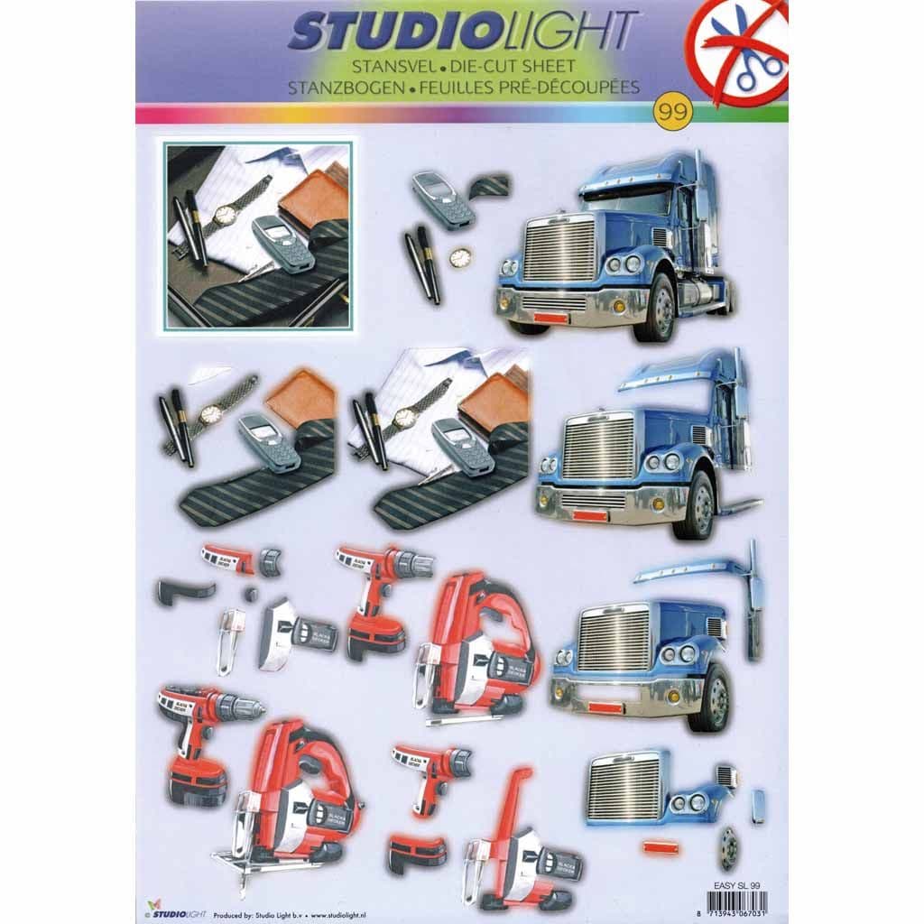 Truck, Drill, Suit & Tie Paper Craft Die Cut 3D Decoupage Sheet