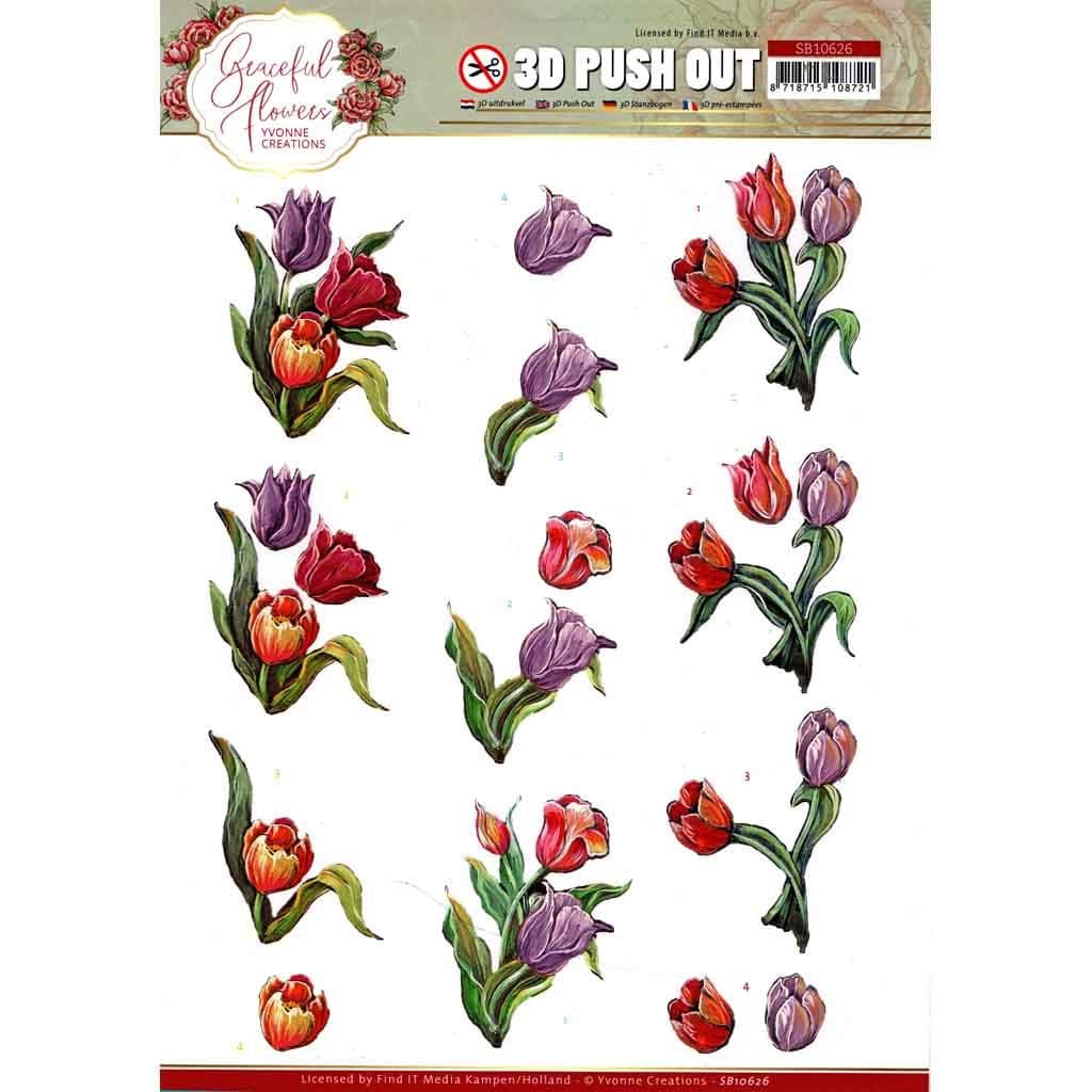 Tulip Flowers by Yvonne Creations Die Cut 3d Decoupage Paper Craft Sheet