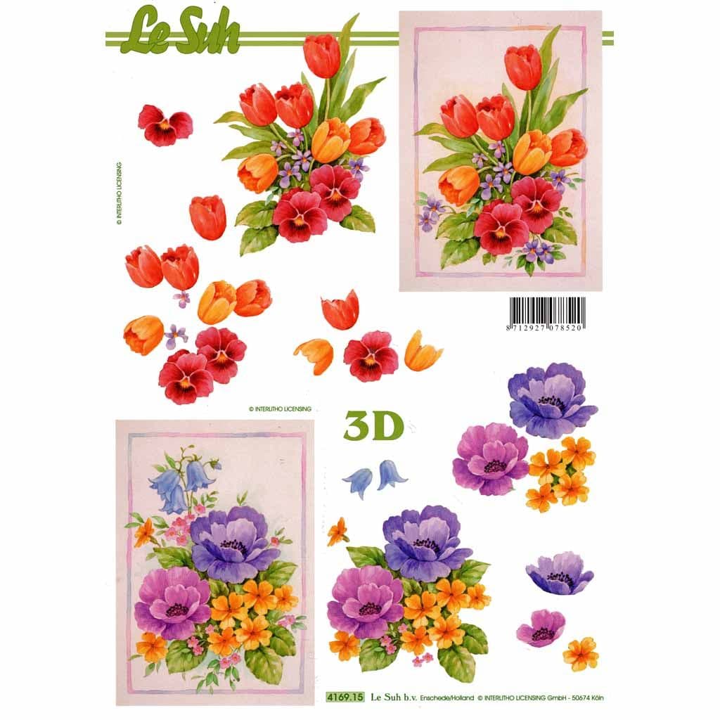 Tulips & Pansy Flowers 3d Decoupage Paper Craft Sheet