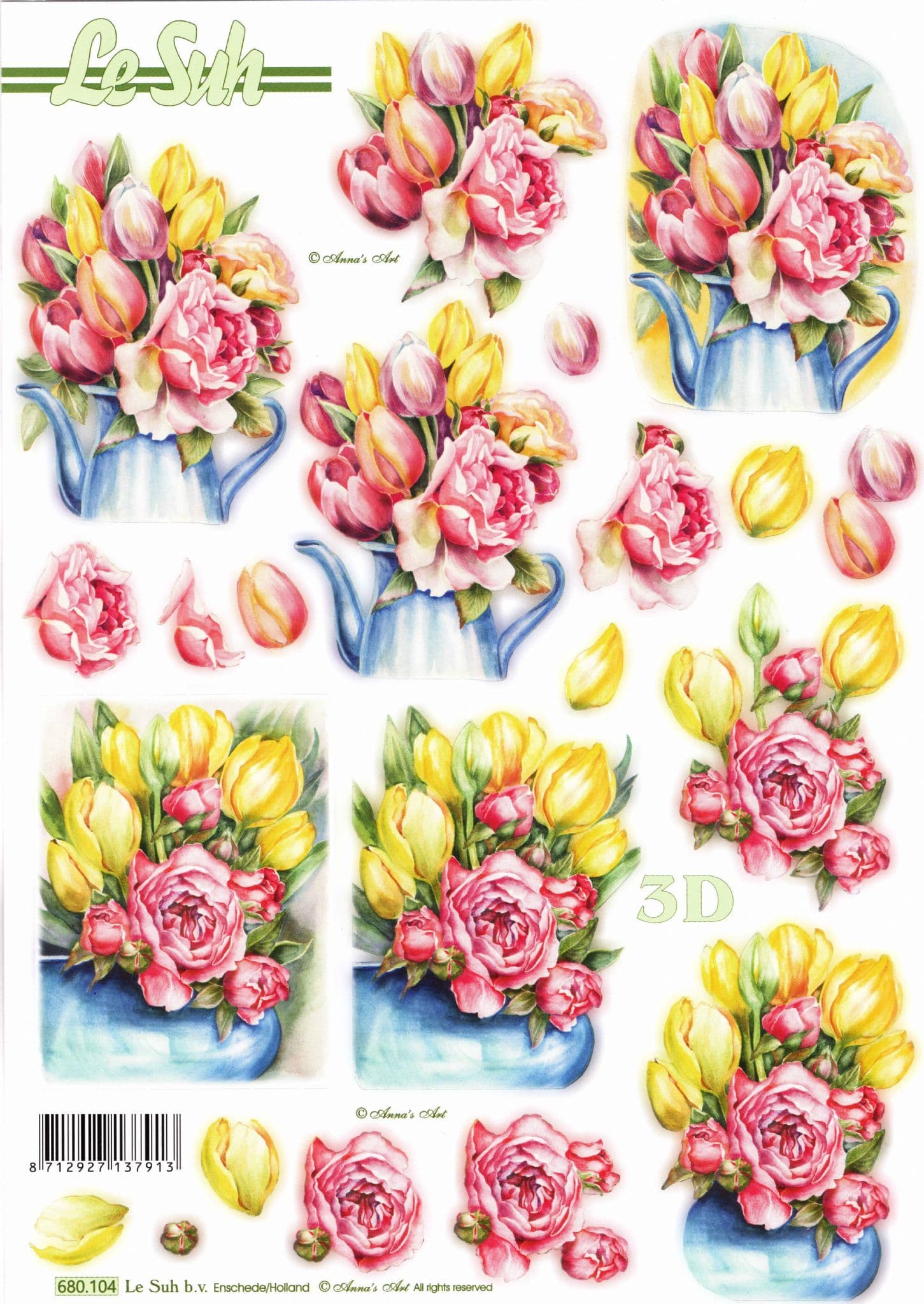 Tulips & Spring Flowers Die Cut 3d Decoupage Sheet From Le Suh - NO CUTTING