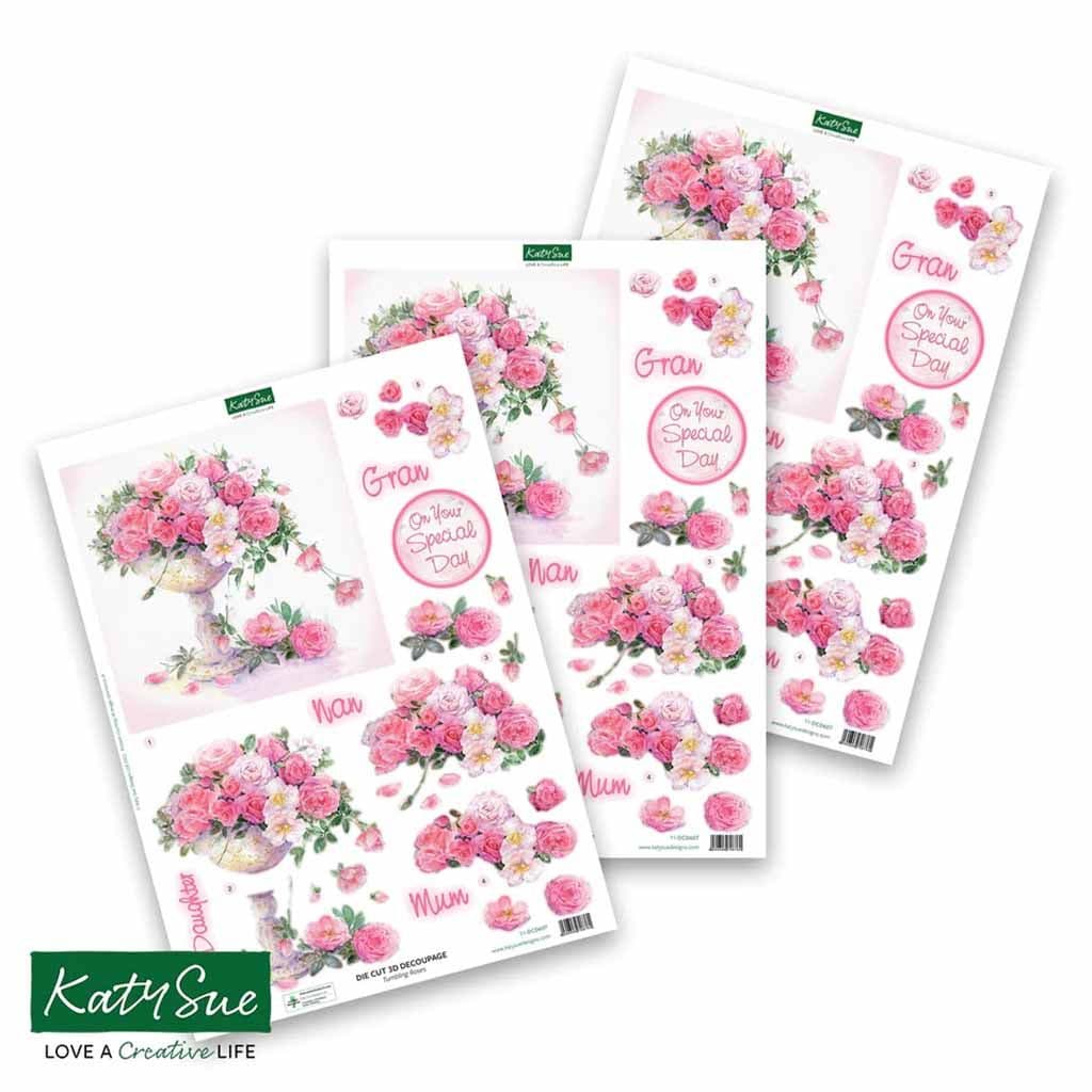 Tumbling Roses 3pk Die Cut 3d Decoupage Craft Sheets by Katy Sue