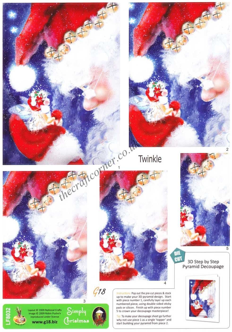 Twinkle Fairy & Father Christmas Pyramid Die Cut 3d Decoupage Sheet