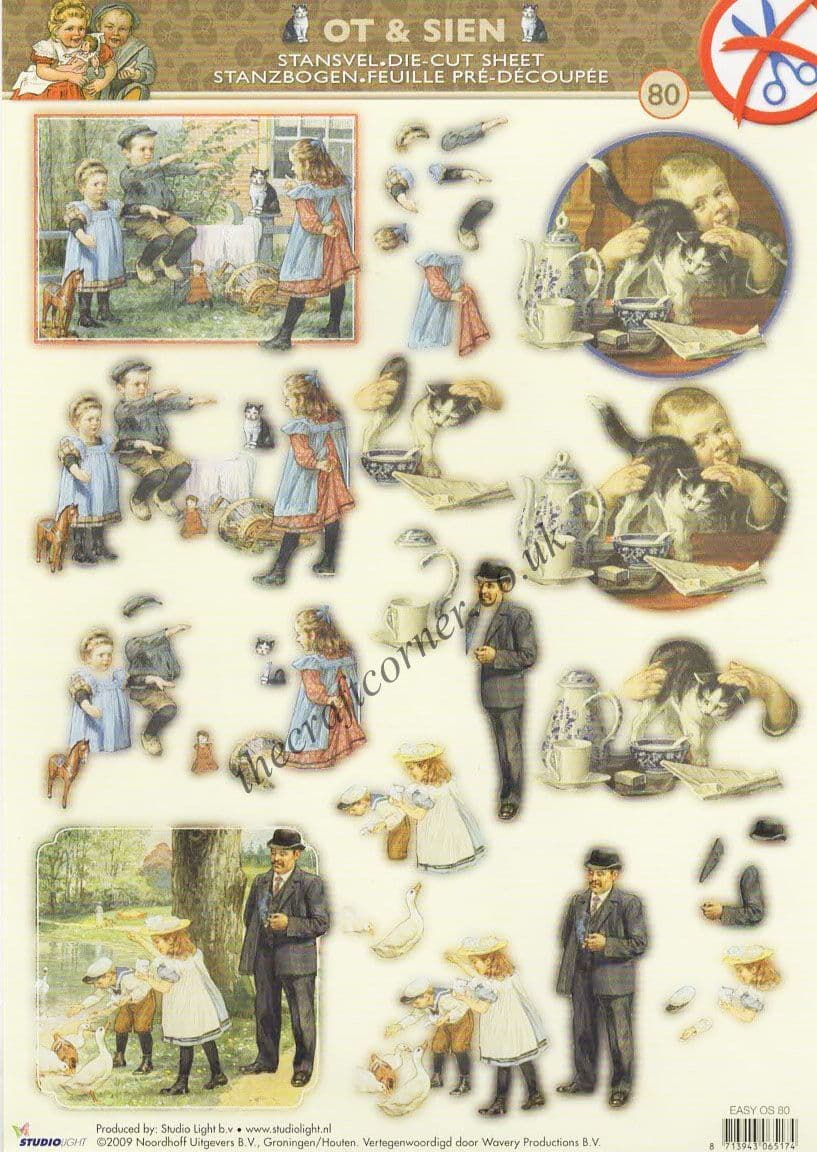 Victorian Children With Cats & Duck Die Cut 3d Decoupage Sheet