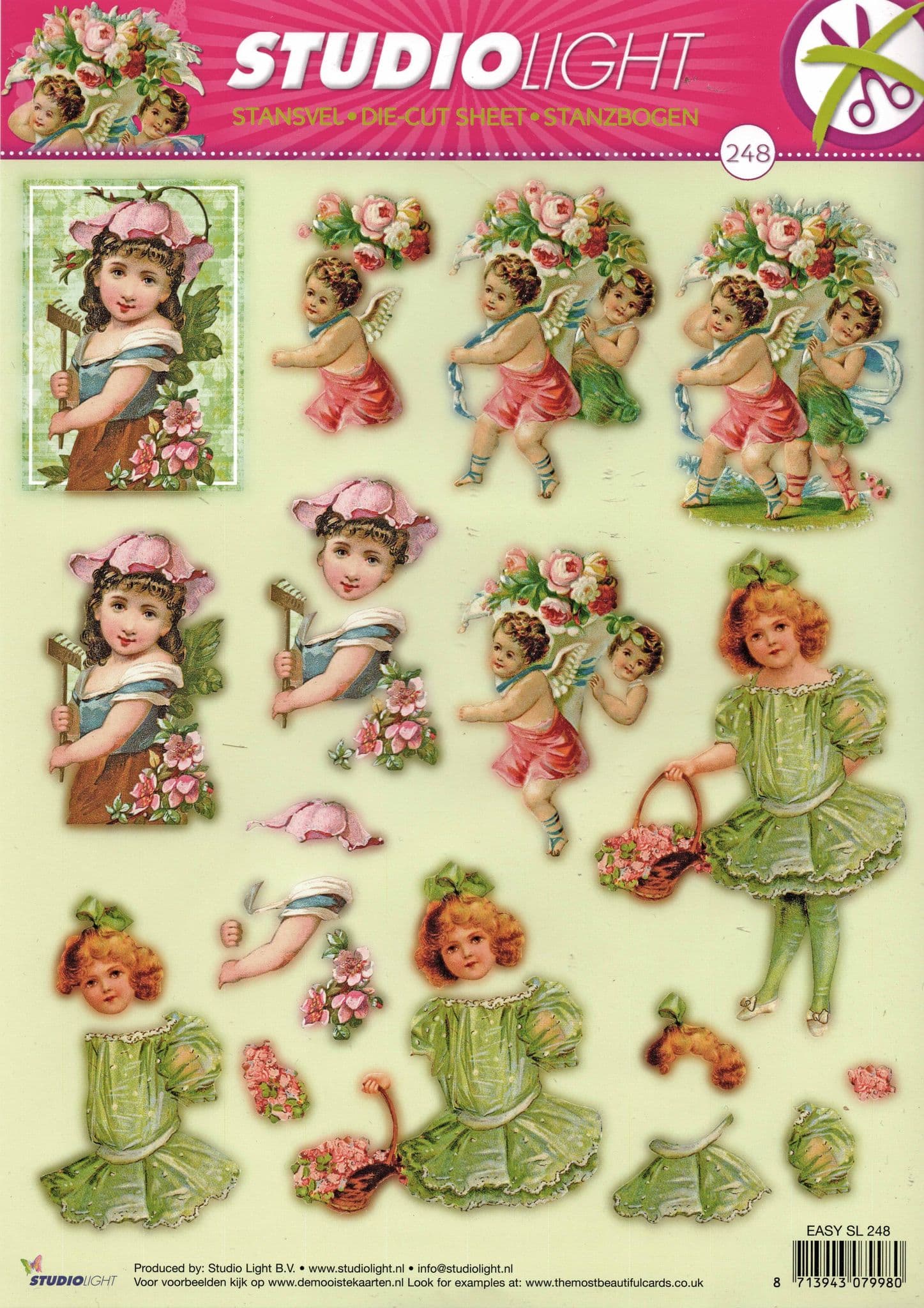 Victorian Girls With Flowers Designs Die Cut 3d Decoupage Sheet - NO CUTTING