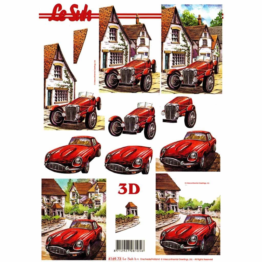 Vintage Red Sports Car 3d Decoupage Sheet from Le Suh