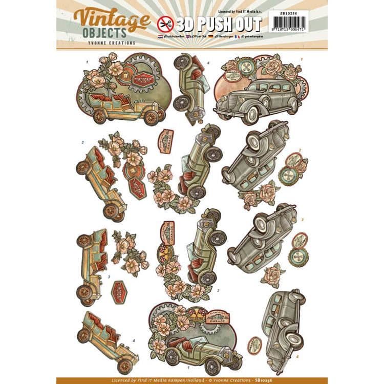 Vintage Vehicles, Cars 3D Decoupage Die Cut Craft Sheet