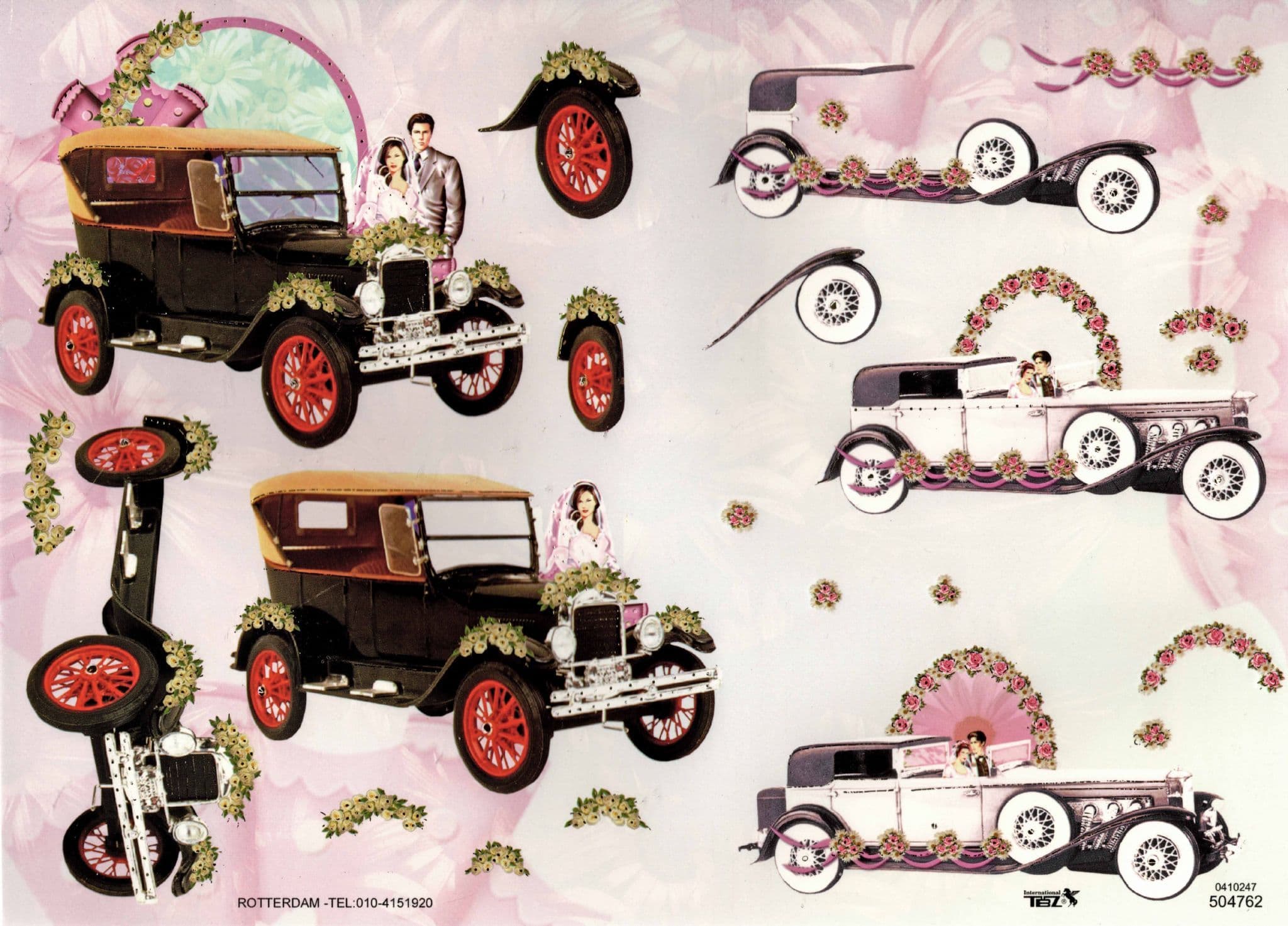 Vintage Wedding Cars Embossed 3d Decoupage Sheet