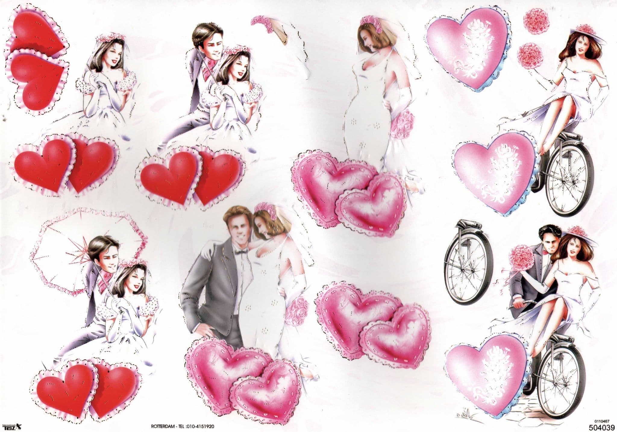 Wedding Couple & Love Hearts Embossed 3d Decoupage Sheet