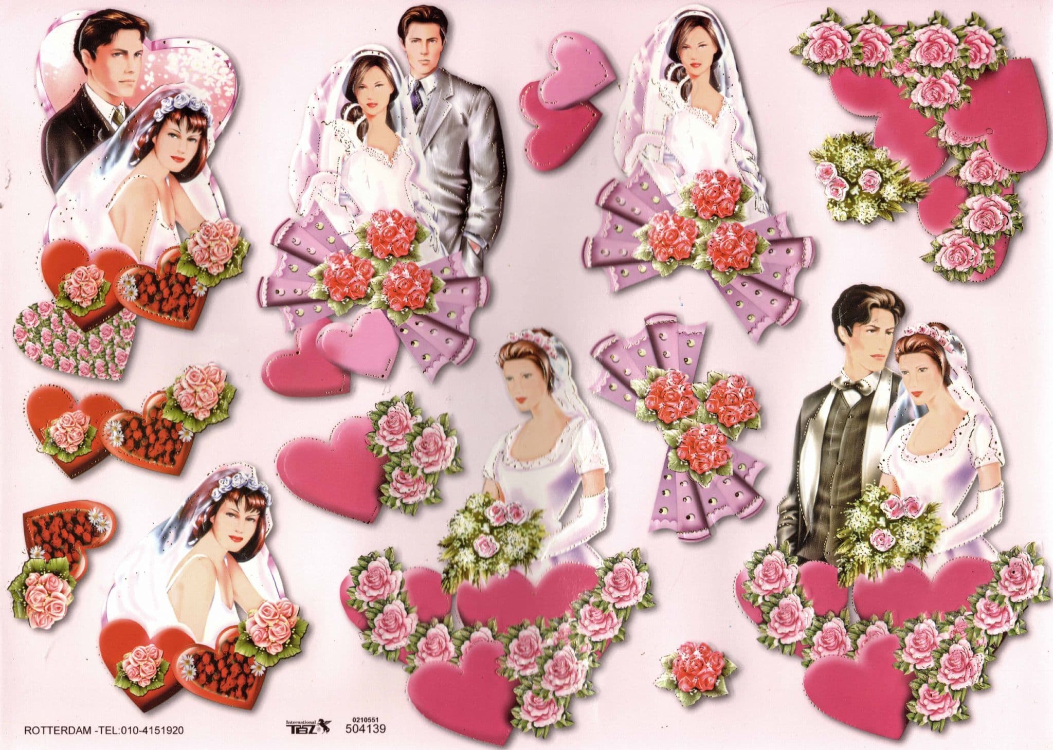 Wedding Couple & Roses Embossed 3d Decoupage Sheet