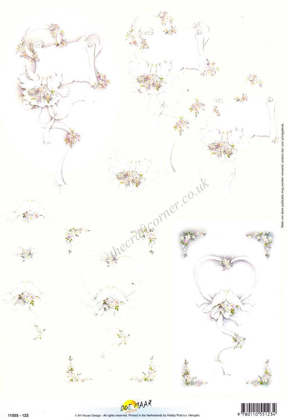 Wedding Doves & Flowers 3d Decoupage Sheet