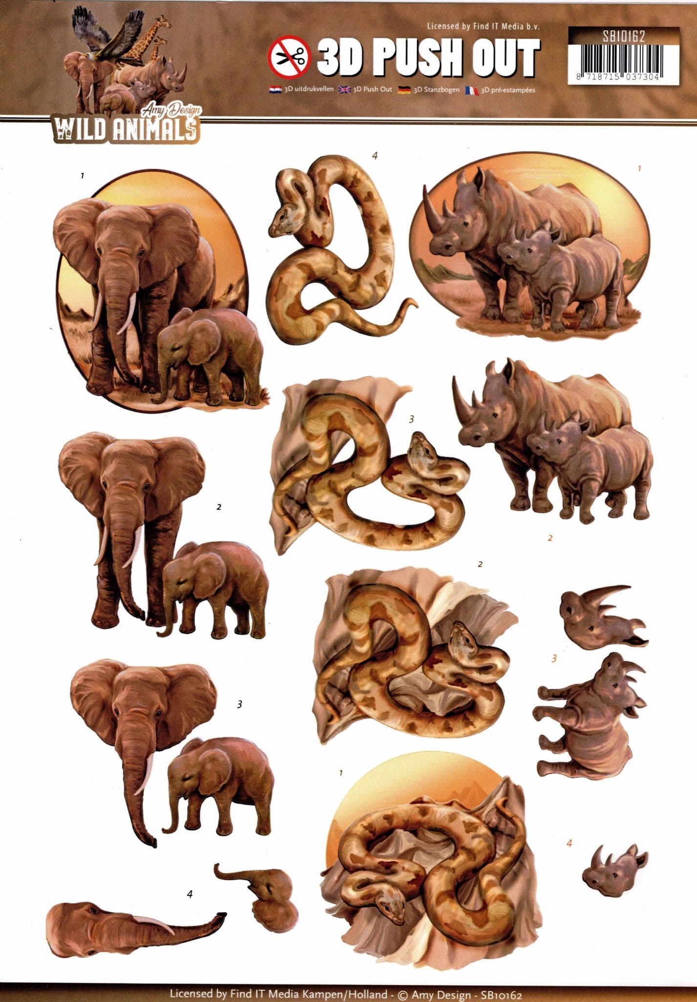 Wild Animals 1 African Animals - Amy Designs 3D decoupage Die Cut Sheet