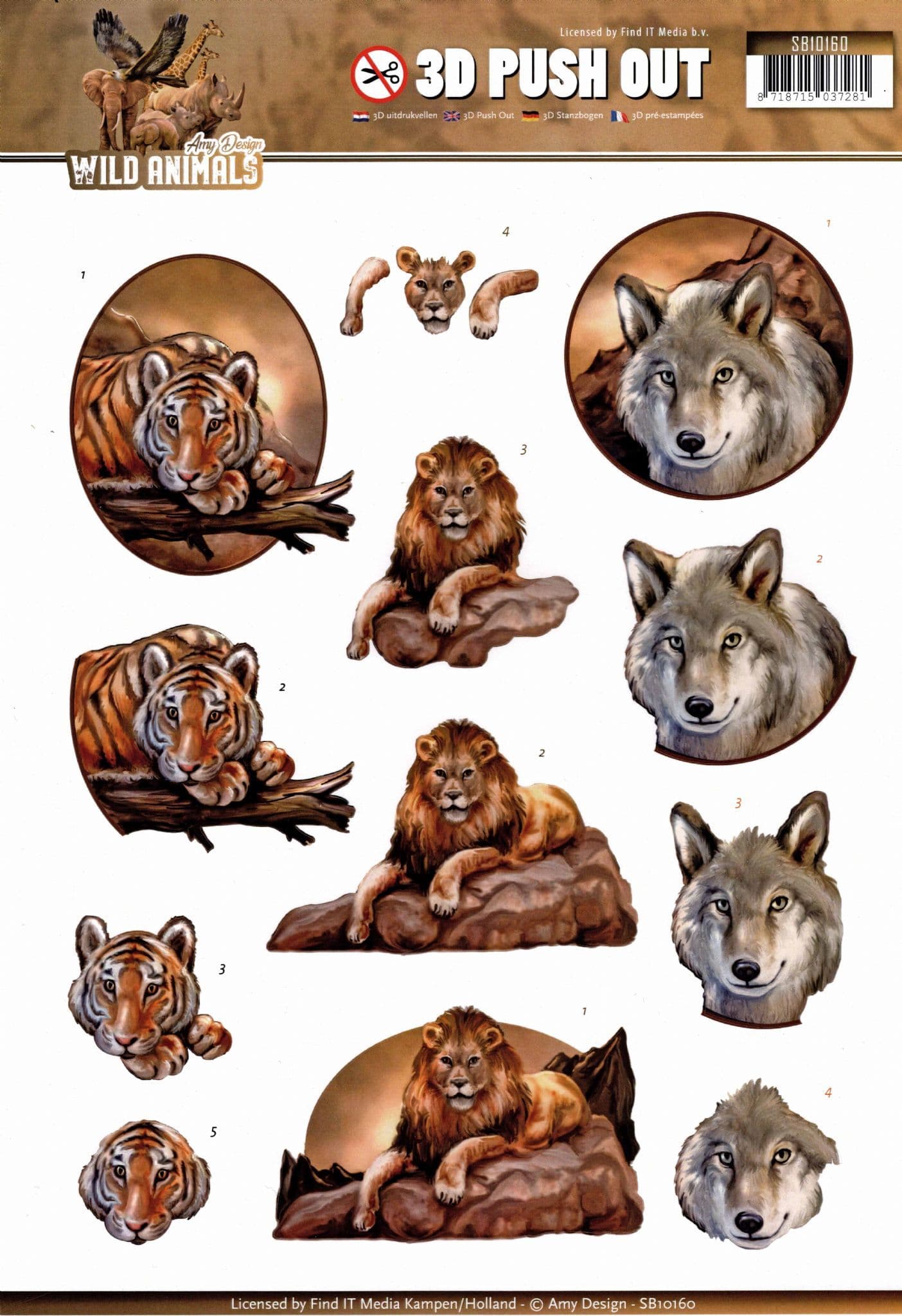 Wild Animals 1 Wild Cats & Dogs - Amy Designs 3D decoupage Die Cut Sheet