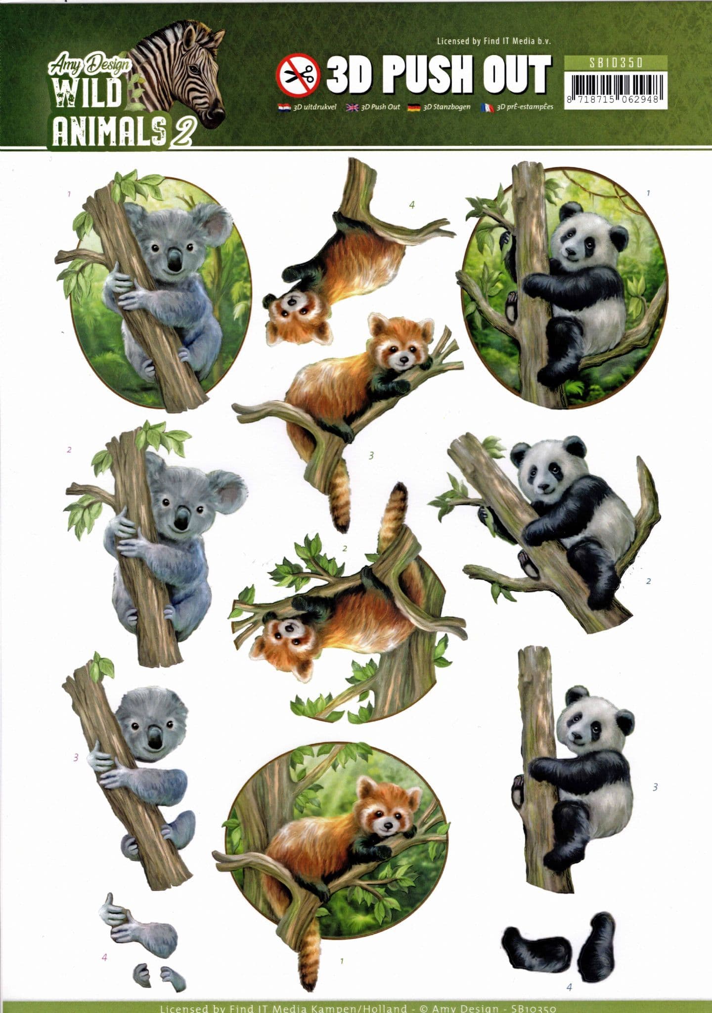 Wild Animals 2 Climbing Bears - Amy Designs 3D decoupage Die Cut Sheet