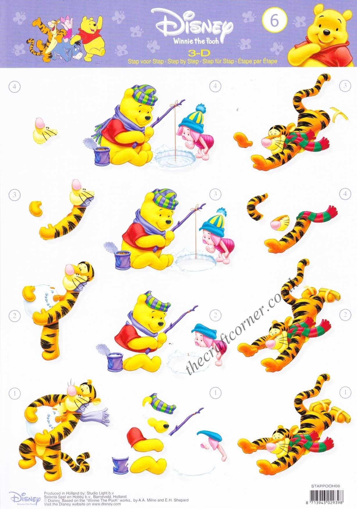 Winnie the Pooh 6 Winnie The Pooh & Tigger's Winter Fun 3d Decoupage Sheet.