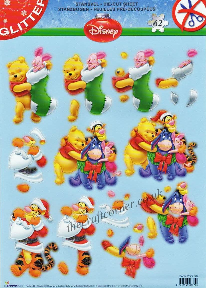 Winnie The Pooh & Friends At Christmas 62 Die Cut 3d Decoupage Sheet