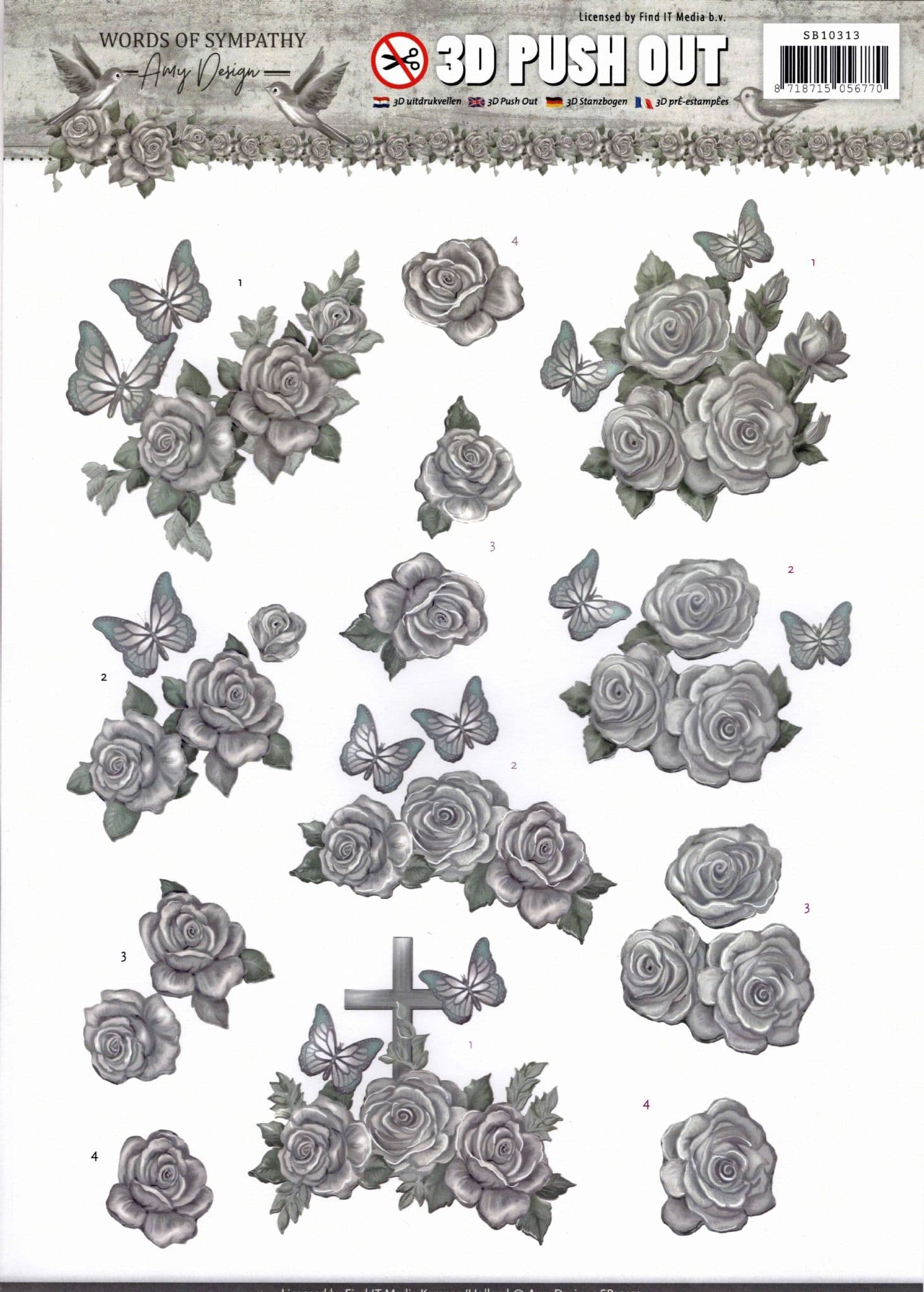 Words of Sympathy Roses - Amy Designs 3D decoupage Die Cut Sheet