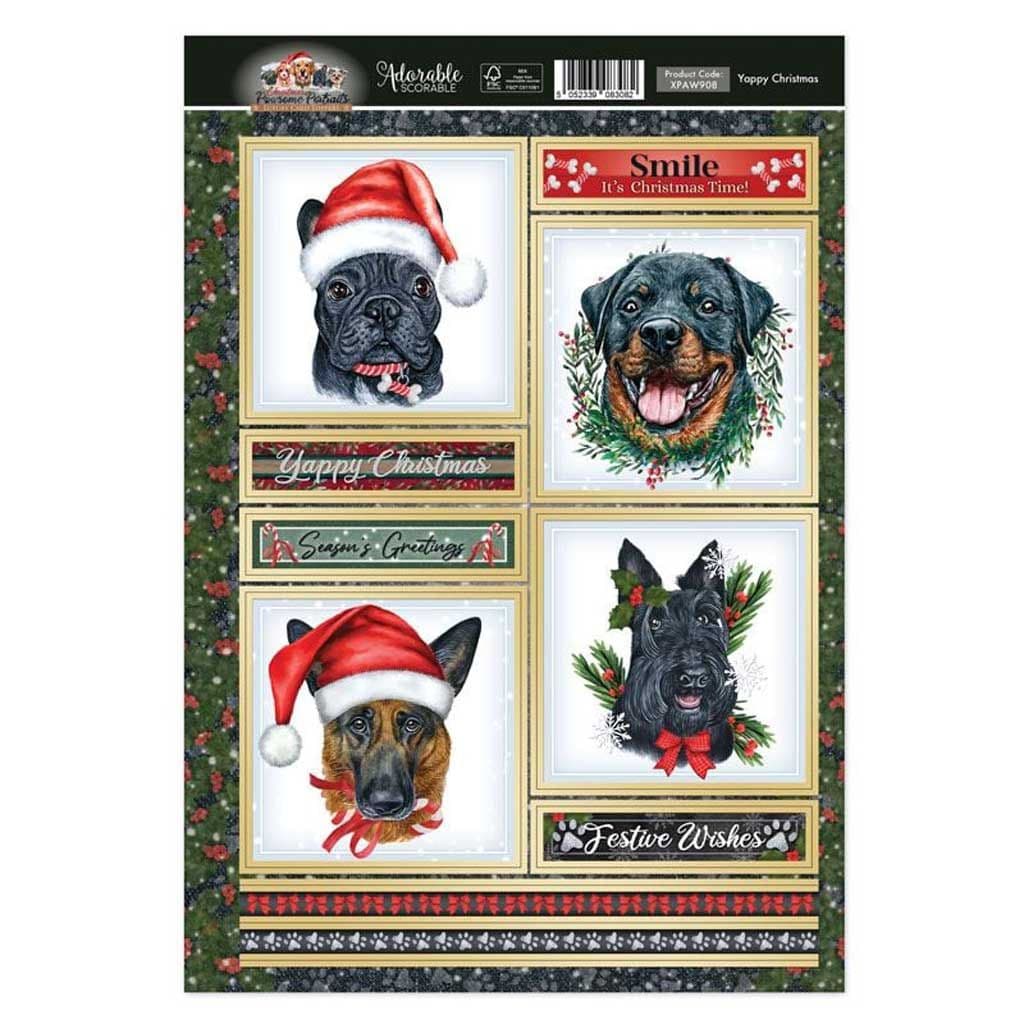 Yappy Christmas Pawsome Portraits Dog Die Cut Topper Craft Sheet